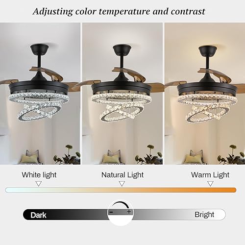Miniatura 2 de Candelabros LED regulables negros de 42 pulgadas, ventilador de techo con luces, moderno ventilador de cristal invisible, 3 LED cambio de color con