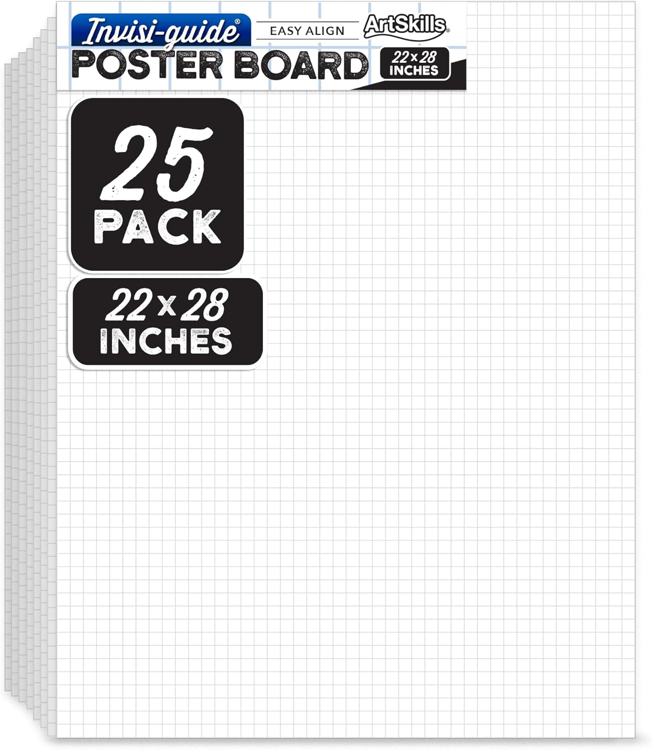 ArtSkills White Poster Board 22” x 28” with 0.5” Grid, Vision Board Supplies, Science Fair Display, 25-Pack