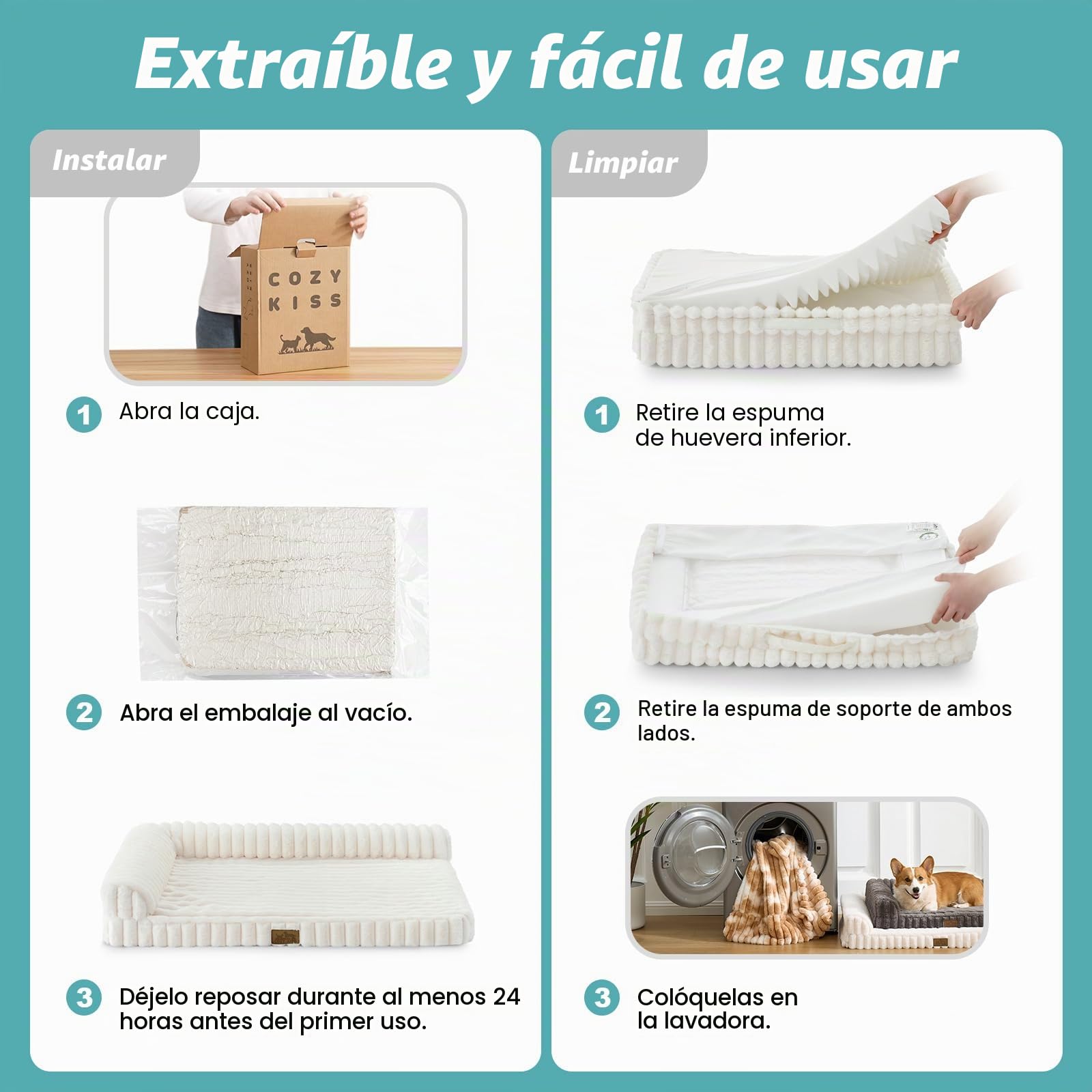 COZY KISS Cama Sofá Ortopédica para Perros Extra Grande XL, Sofá De Pelo Sintético Lavable para Perros Grandes, Cama Antideslizante con Cubierta Impermeable, Suave, Cálido, L, 112x81x18cm, Beige