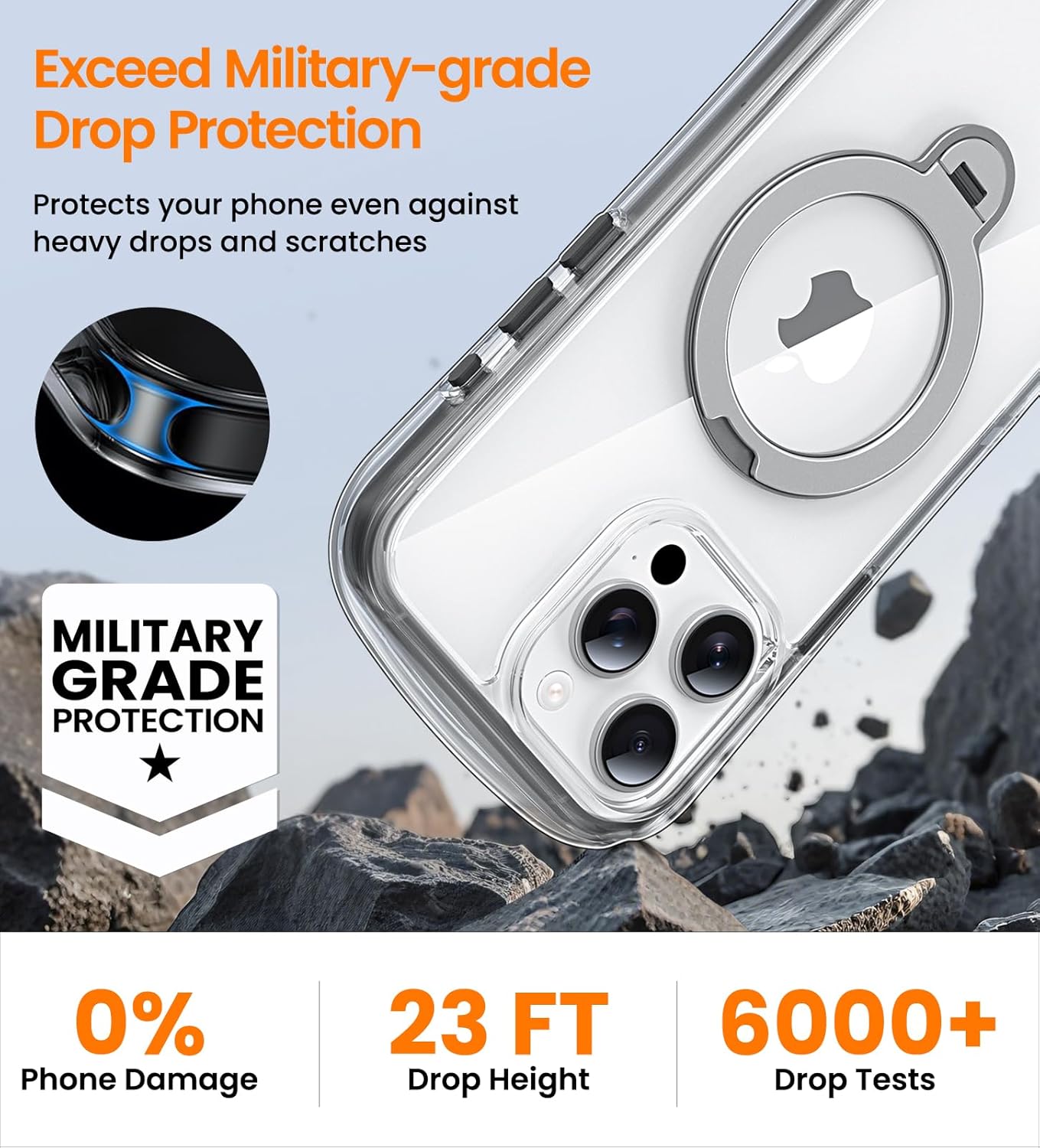 Magnetic for iPhone 16 Pro Case with Stand [Compatible with MagSafe][360° Rotatable Ring Holder Kickstand][Military Grade Protection] Airbag Shockproof Case for i Phone 16Pro 6.3 Inch, Gray