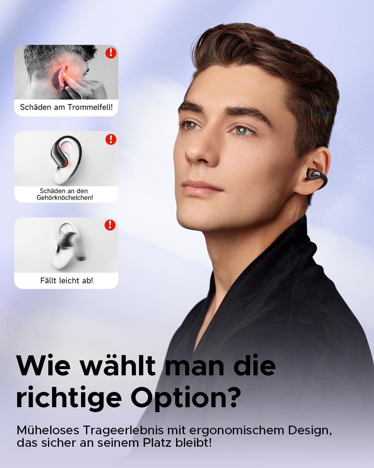 truefree B1 Open Ear Bluetooth Kopfhörer, Clip-On Kopfhörer Sport, Kabellose Bluetooth 5.4, Komfort-Ohrhörer, 3D-Klang, Dynamischer EQ, APP, Leichte Stabiles Nur 5 g, 25 Std Spielzeit