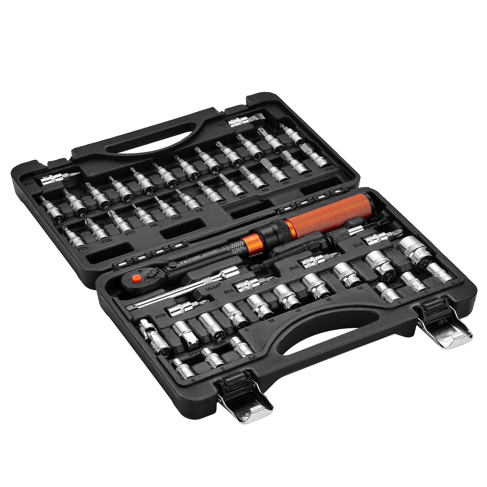 VEVOR Set di Chiavi Dinamometriche Clic, 20-240 lbf-ft e 2,3-27,1 N.m Chiave Dinamometrica a Scatto, Bidirezionali e Bilance a Doppia Portata, 72 Denti, con Punte, Bussole, Adattatori, per Riparazione