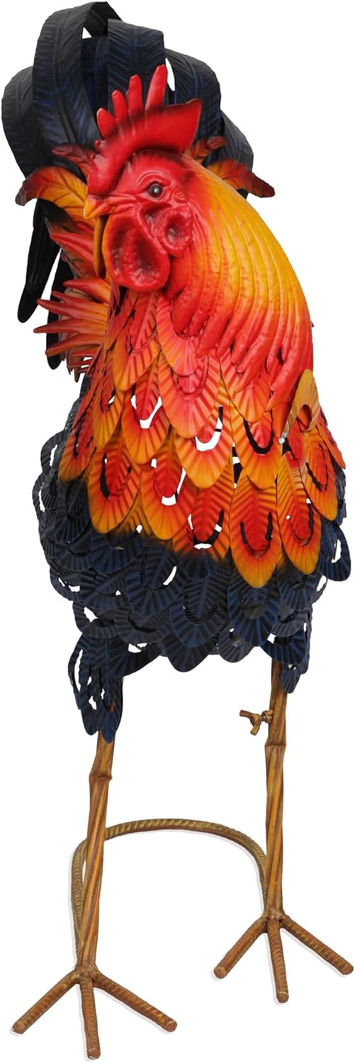 Vibrant Multicolor Steel Rooster Garden Statue, 25"