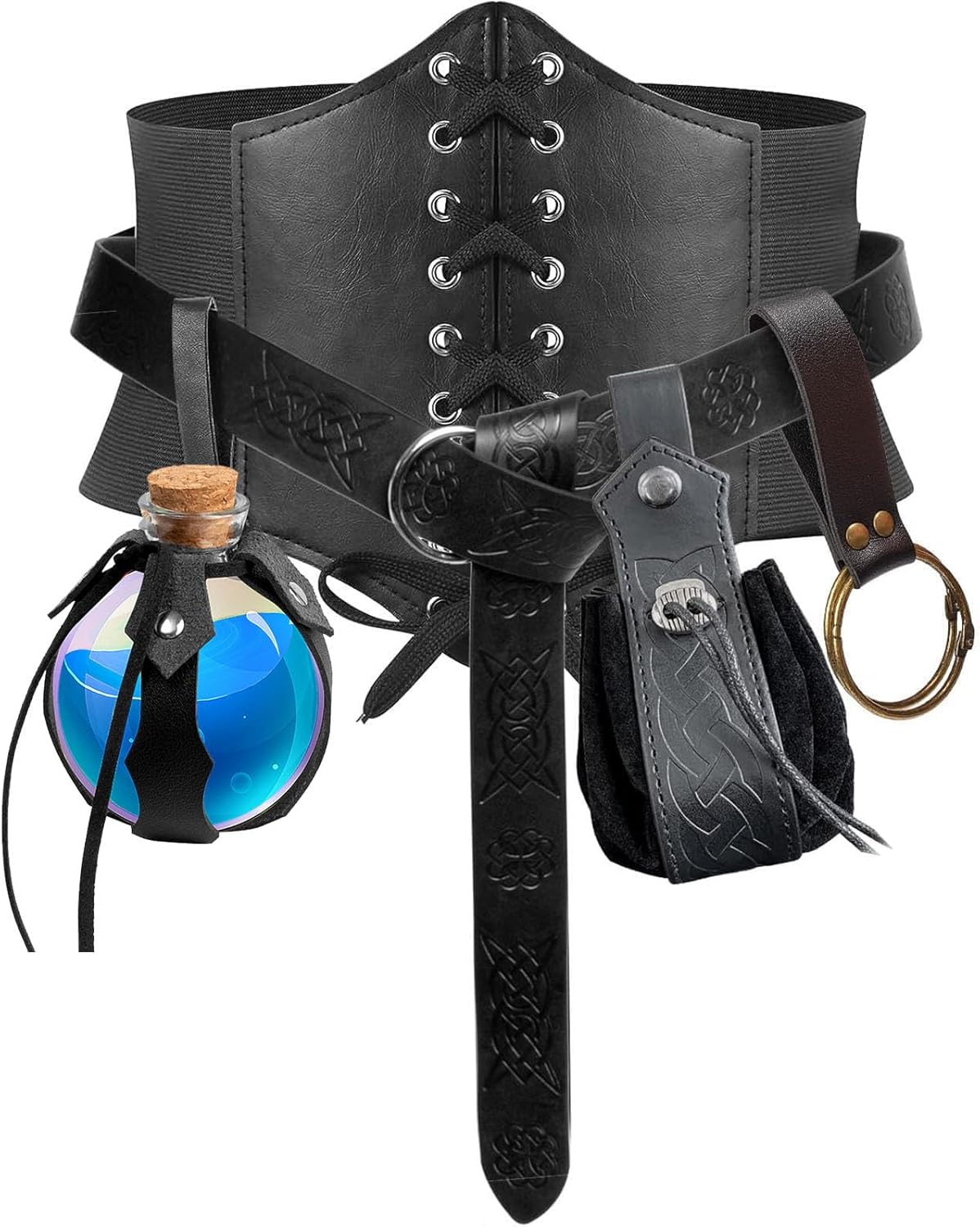 KOTORA 5PCS Renaissance Costume Sets Corset Waistband Belt Pouch Coin Purse Potion Bottle Skirt Hike Medieval Cosplay
