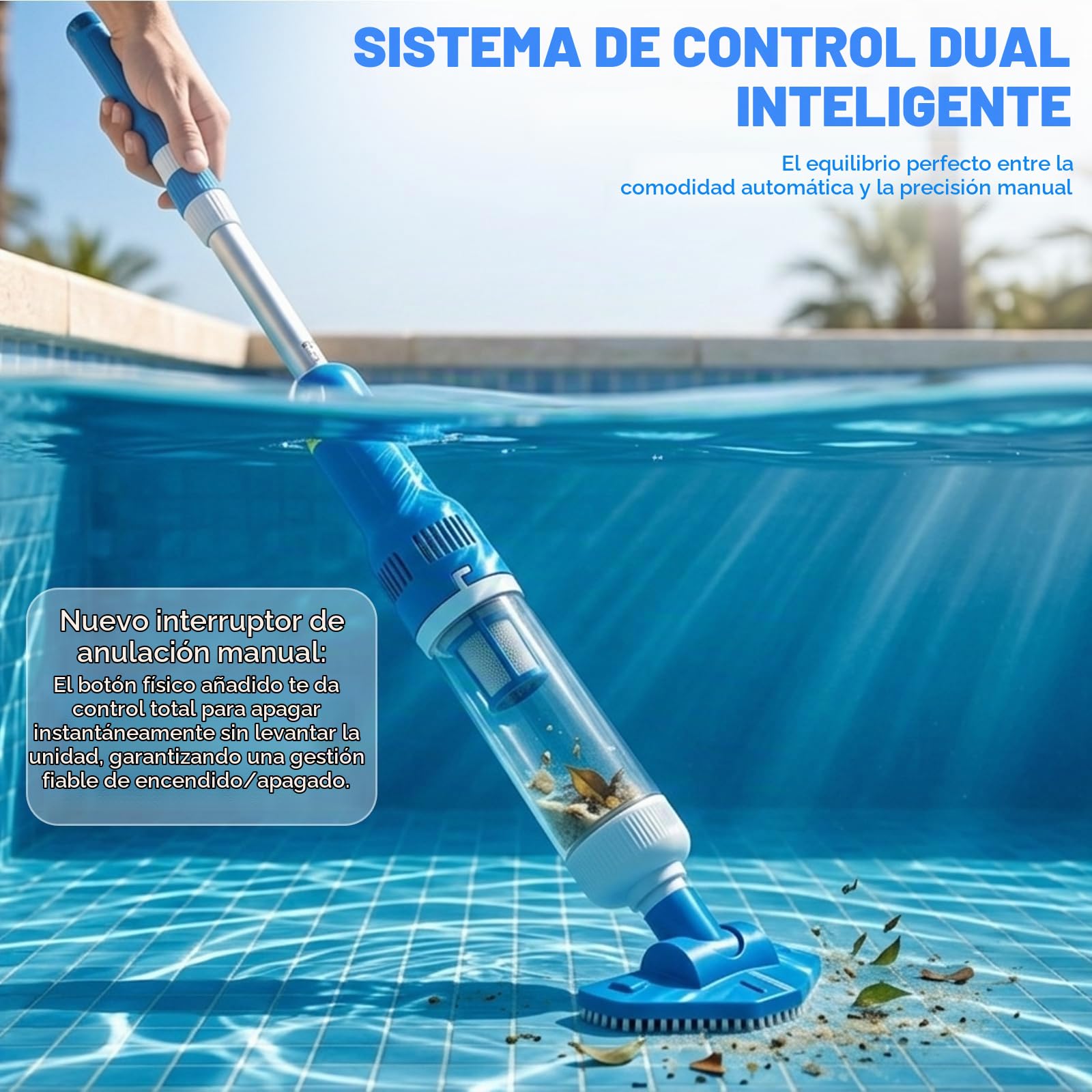 Bostar 2026 Nuevo 35L/min Aspirador Piscina con Mango Telescópico, 3 en 1 Caudal de Succión Limpiafondos de Piscina a Bateria Inalámbrica para Piscina Pequeñas SPA
