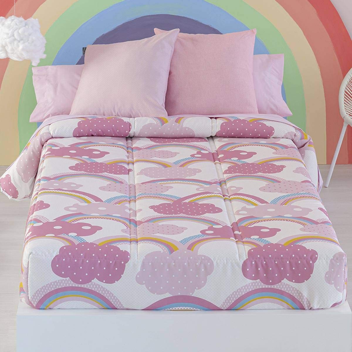 Confecciones Paula Edredón Ajustable para dormitorios Juveniles e Infantiles, Camas Nido y literas, Muy cómodo y fácil de Utilizar. Medida para Cama de 105 Modelo Estampado Iris