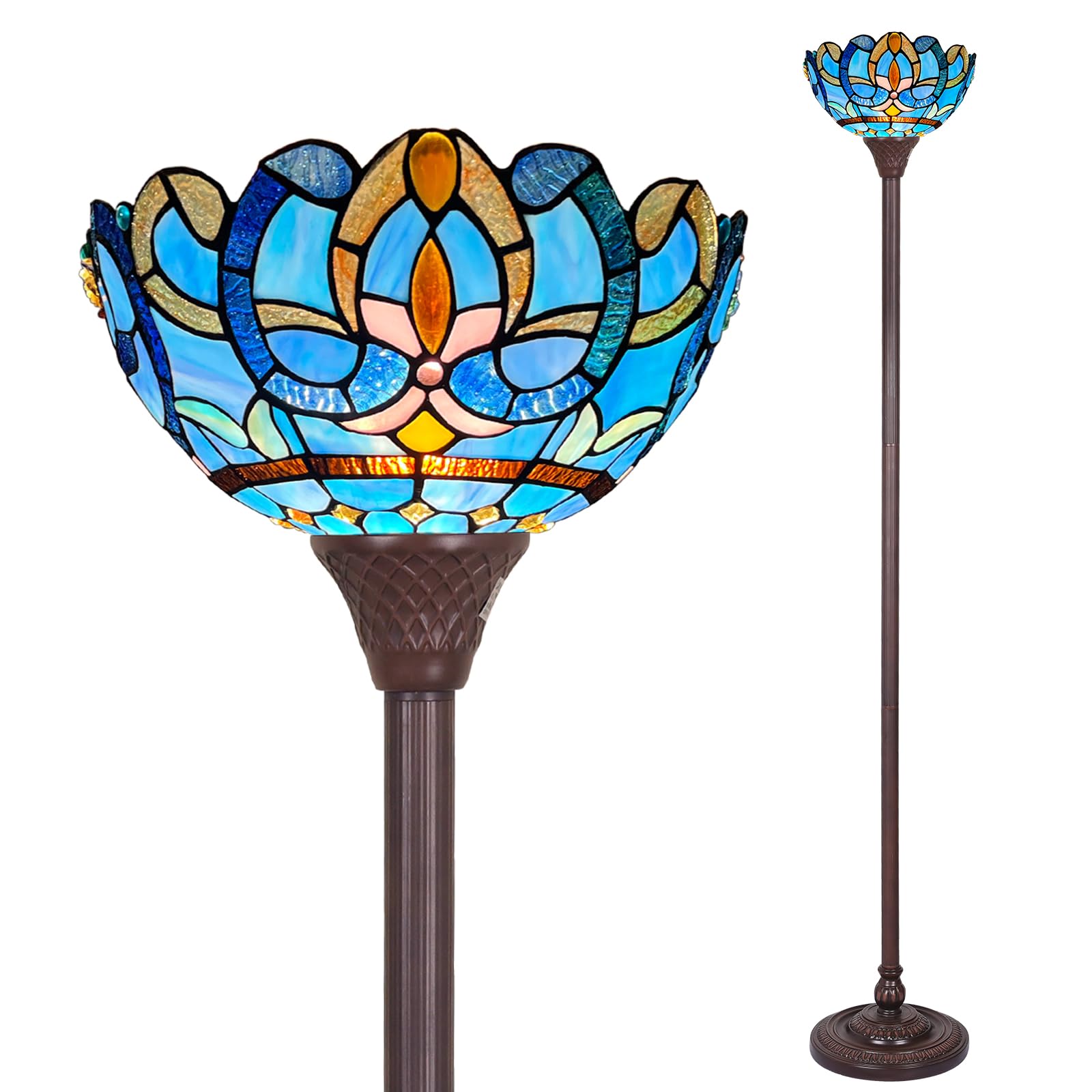 Photo 1 of Capulina Tiffany Stained Glass Torchiere Floor Lamp