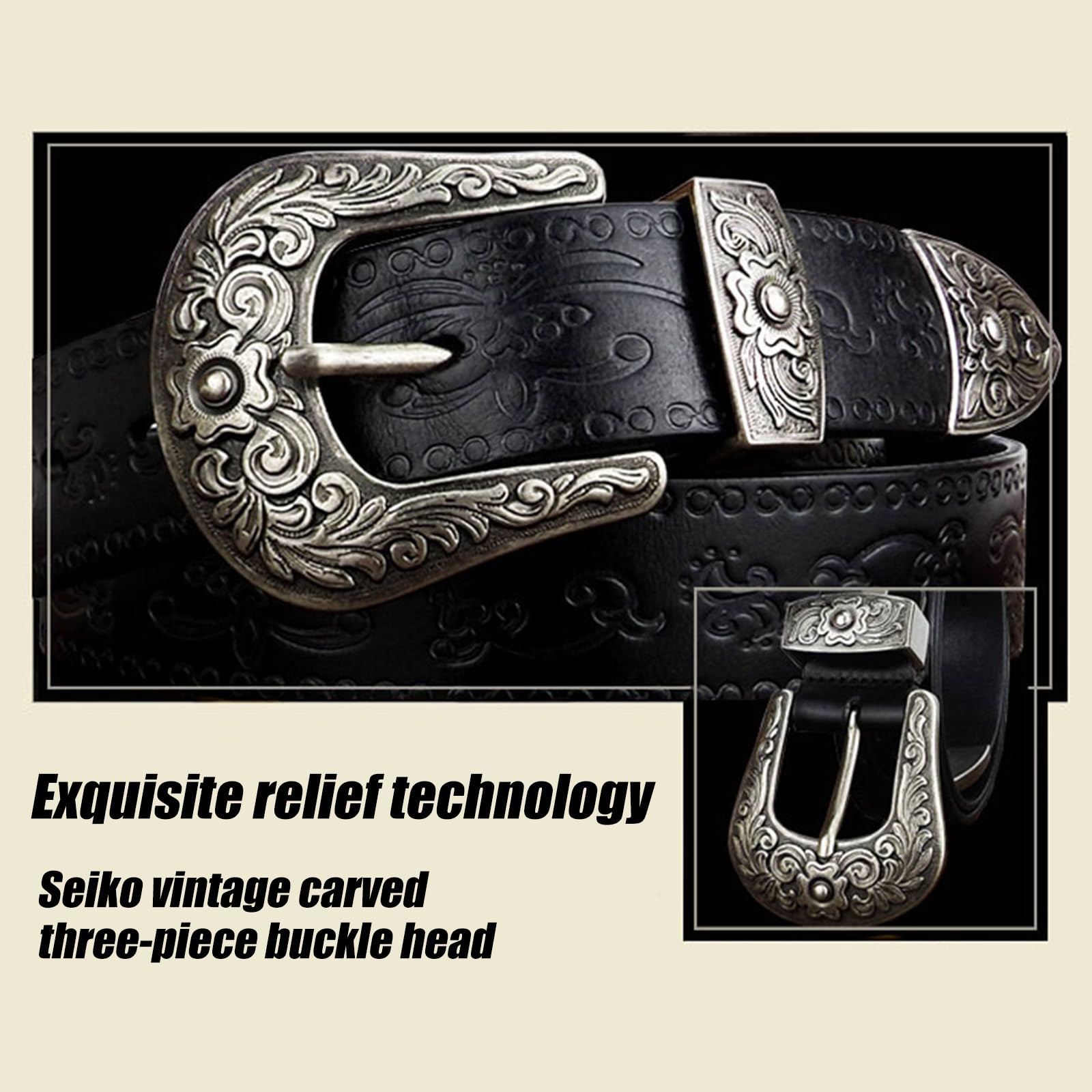 Cintura In Pelle Western For Donna E Uomo, In Di Mucca Goffrata Da Cowboy Con Fibbia Incisa For Jeans