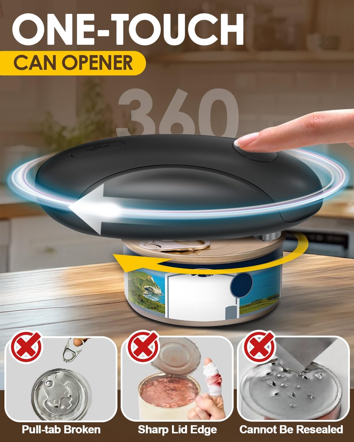 Electric Can Opener, One-Touch Automatic Hands Free Can Opener, Smooth Edge, Rechargeable Cordless Can Opener Fits Most Cans, Great for Seniors & Arthritis