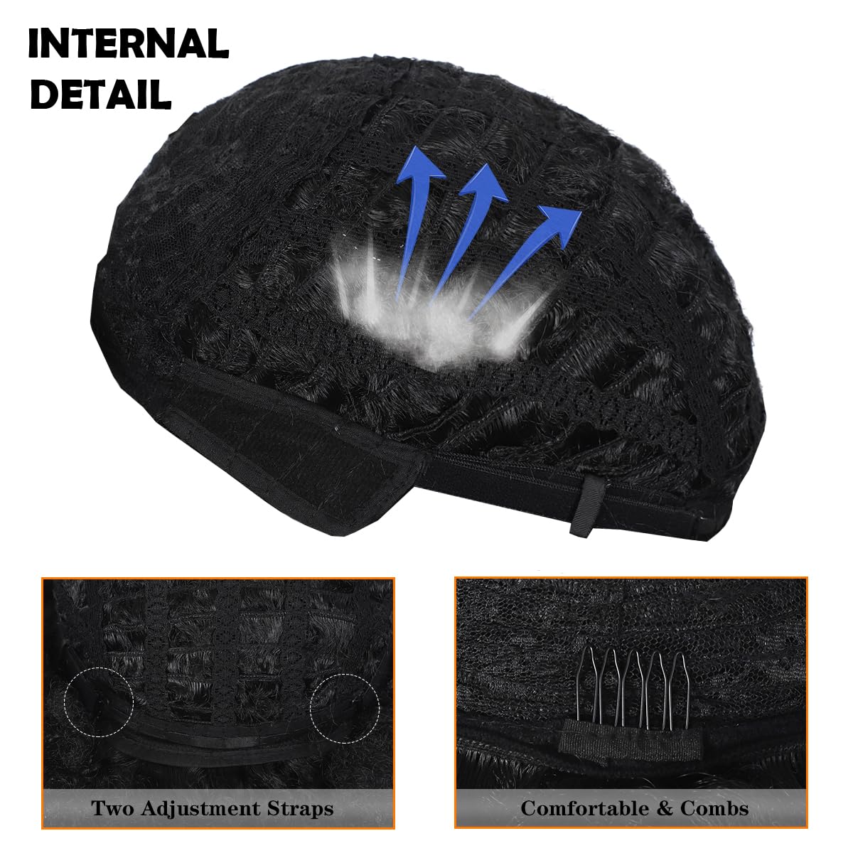 Afro Wigs for Men 5pcs Set (Wig+ Glasses+ Disco Necklace+ Mustache+ Wig Cap) 70s Mens Costume Disco Wigs Natural Fluffy Short Curly Black Synthetic Hair for Halloween Chrismas Cosplay PartyUse - Image 7