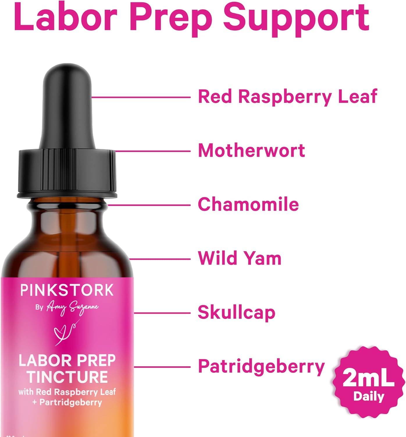 Pink Stork Labor Prep Tincture – Red Raspberry Leaf, Chamomile, Ginger & 8 Herbs – Third Trimester Pregnancy + Postpartum Recovery & Lactation Support – 2 oz Herbal Supplement - Image 2