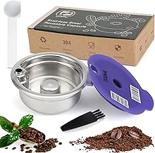 Reusable Coffee Capsule, Compatible with Bosch Tassimo Machines, 60ml/180ml/200ml/220ml Stainless Steel Coffee Filter Refillable with Silicone Lid, Coffee Pods with Readable Barcode (200ml)
