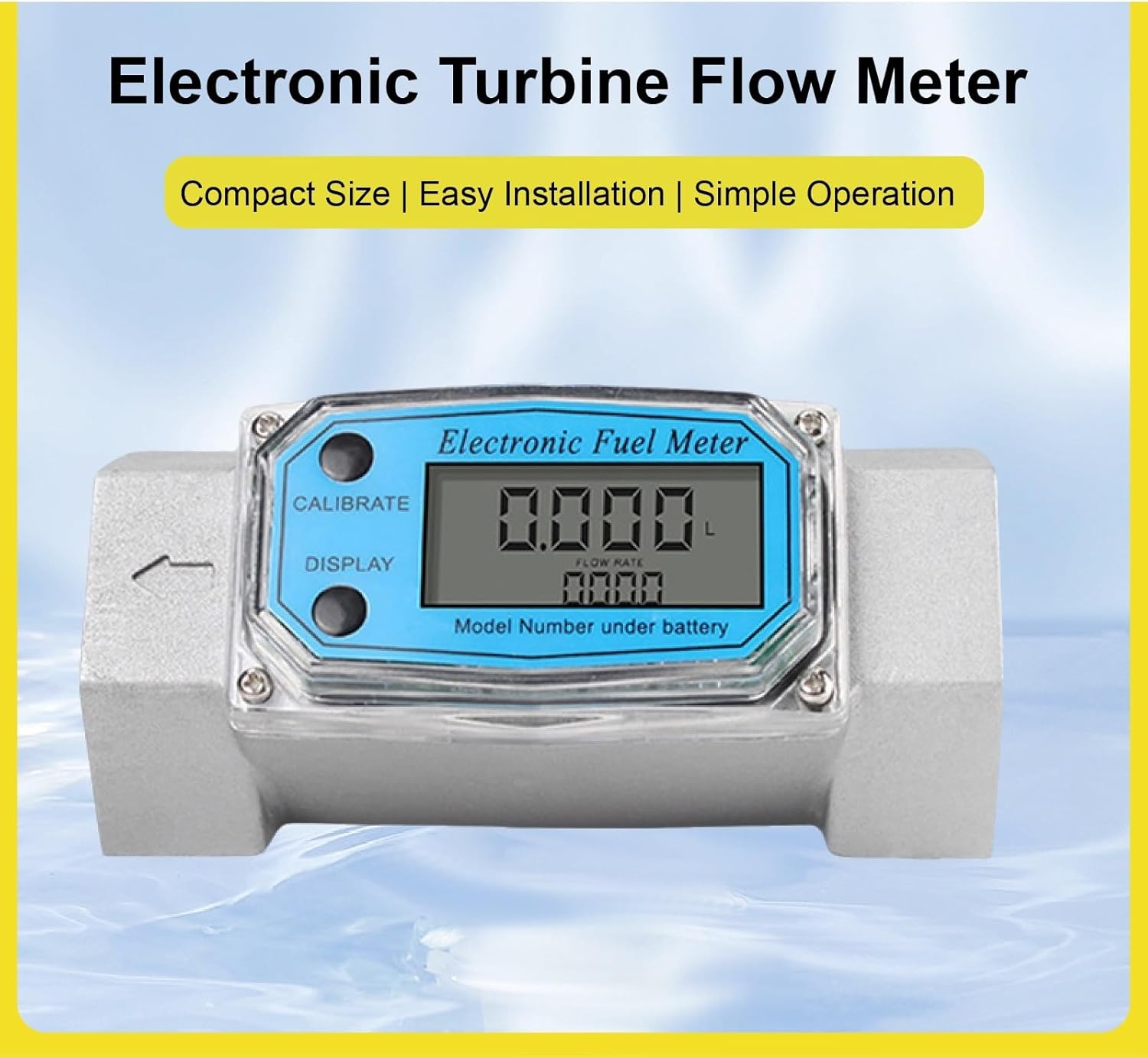 Electronic Turbine Flowmeter Digital Fuel Meter Display Diesel Methanol Liquid 1-2 Inch Threaded Aluminum(1inch Al Alloy)