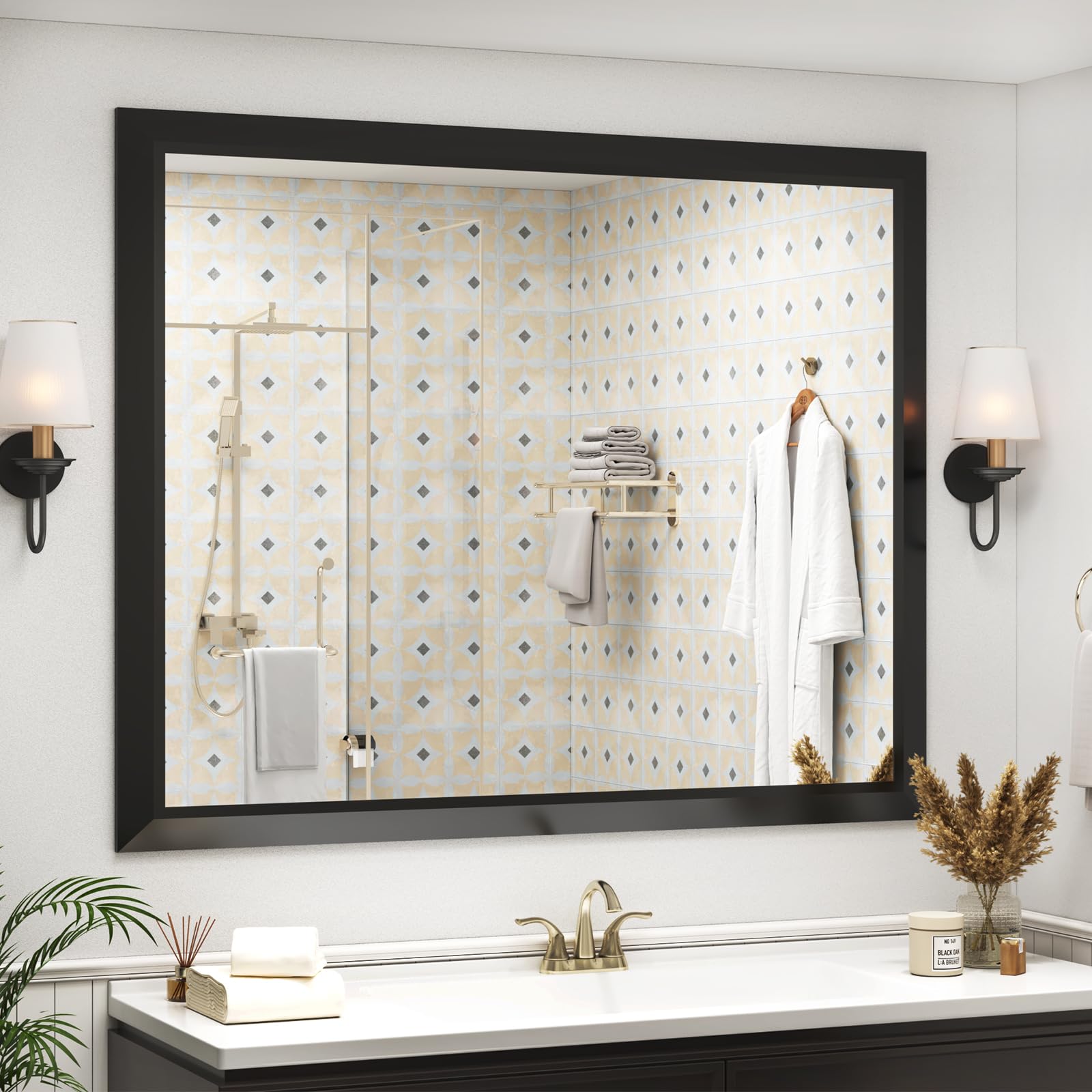 Photo 1 of SMIROR 48" x 40" Matte Black Wall Mirror