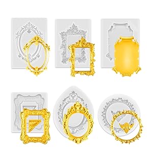 6 marcos de fotos de estilo barroco, modelos de silicona, forma de fondant de caramelo para decoración de manualidades, modelos de marco vintage para decoración de cupcakes de chocolate