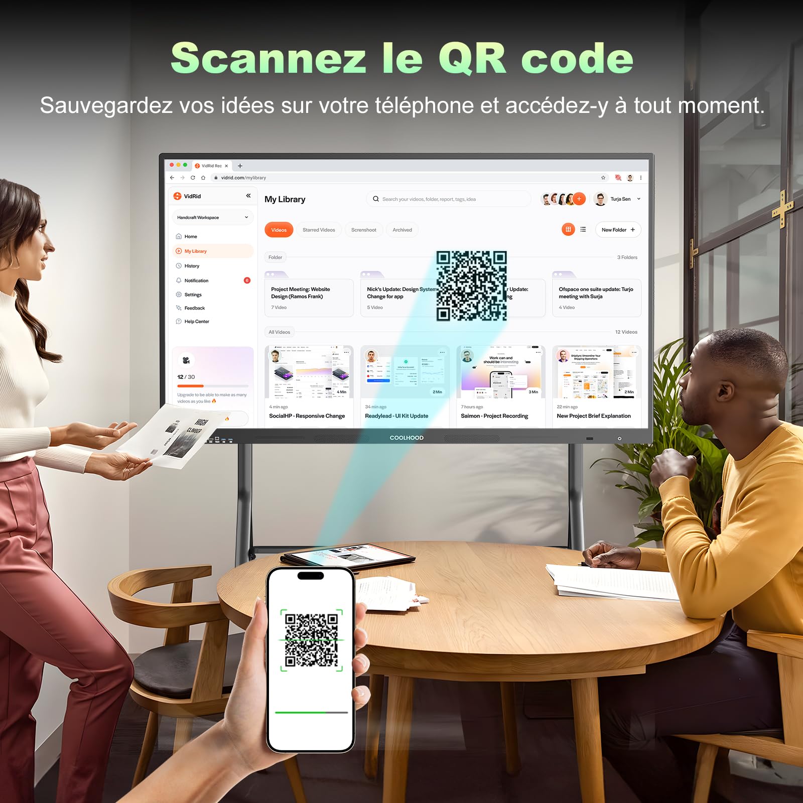 Tableau Blanc Interactif 65" 4K UHD, Écran Tactile Intelligent Tout-en-Un avec Android 13 et 128 Go, Ecosystem, Wi-Fi & Bluetooth pour Bureau, École, Entreprise(Tableau & Support Mural Uniquement)