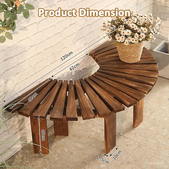 Semi-circular Tree Seat Wrap Around - Solid Wood Garden Furniture Tree Bench - All-Weather Outdoor Patio Seating - Decorative Curved Bench Seating Chair(Half Round)