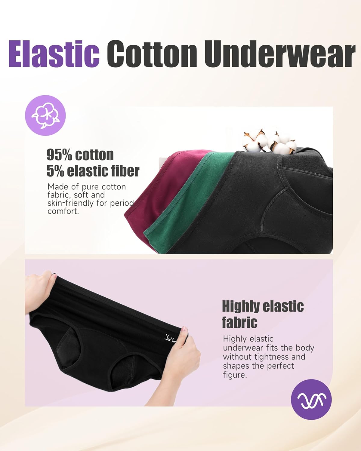 TANSTC Period Underwear for Women Heavy Flow Leakproof Menstrual Panties Postpartum Hipster Briefs 3 Pack - Image 6