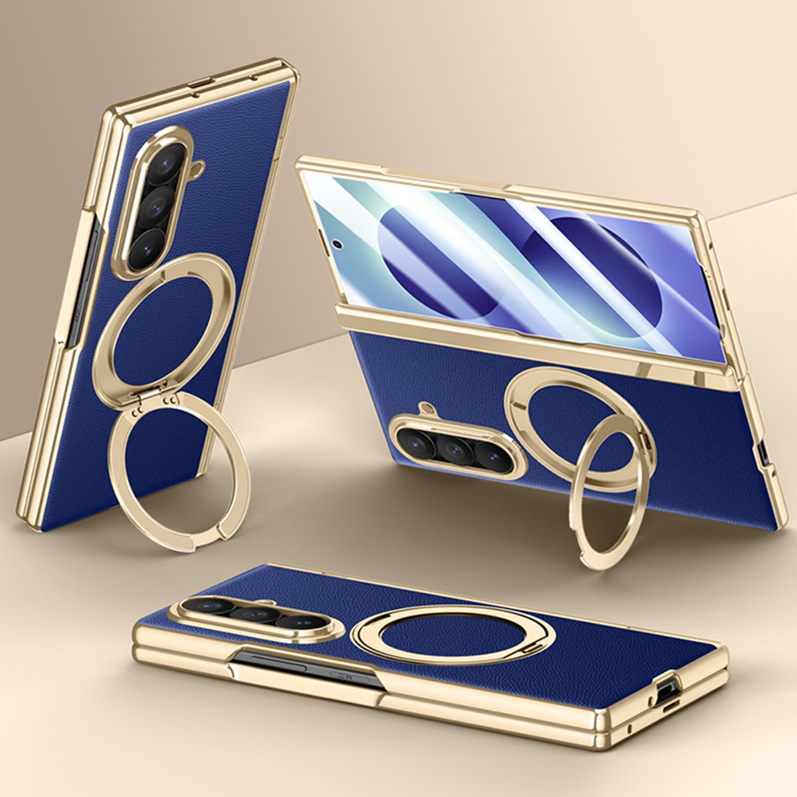 Custodia in pelle per Samsung Galaxy Z Fold 8 Ultra con supporto ad anello magnetico, [compatibile] Protezione schermo integrata copertura completa cerniera custodia in pelle per Z Fold 8 Ultra
