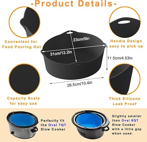Miniatura 4 de LAECHATAR Forro de silicona para crockpot de ajuste reutilizable, 7-8 cuartos de galón ovalados para ollas de cocción lenta, prolonga la vida útil