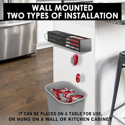 Miniatura 4 de YOTAN Trituradora de latas eléctrica, trituradora de latas de aluminio para reciclaje de 8 onzas, 12 onzas y 16 onzas, montaje en pared, compactador