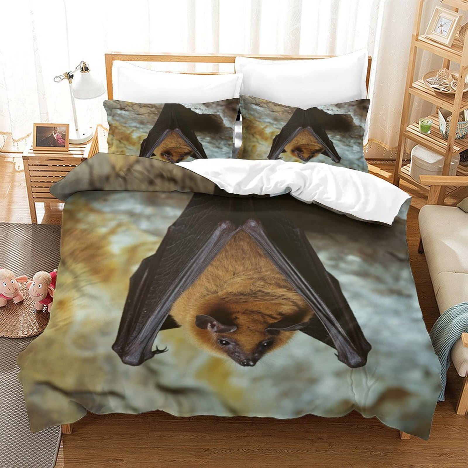 P1S9U7W5Y 3D Printed Bat Design Duvet Cover Set 3pcs Microfiber Bat Bedding Set Single