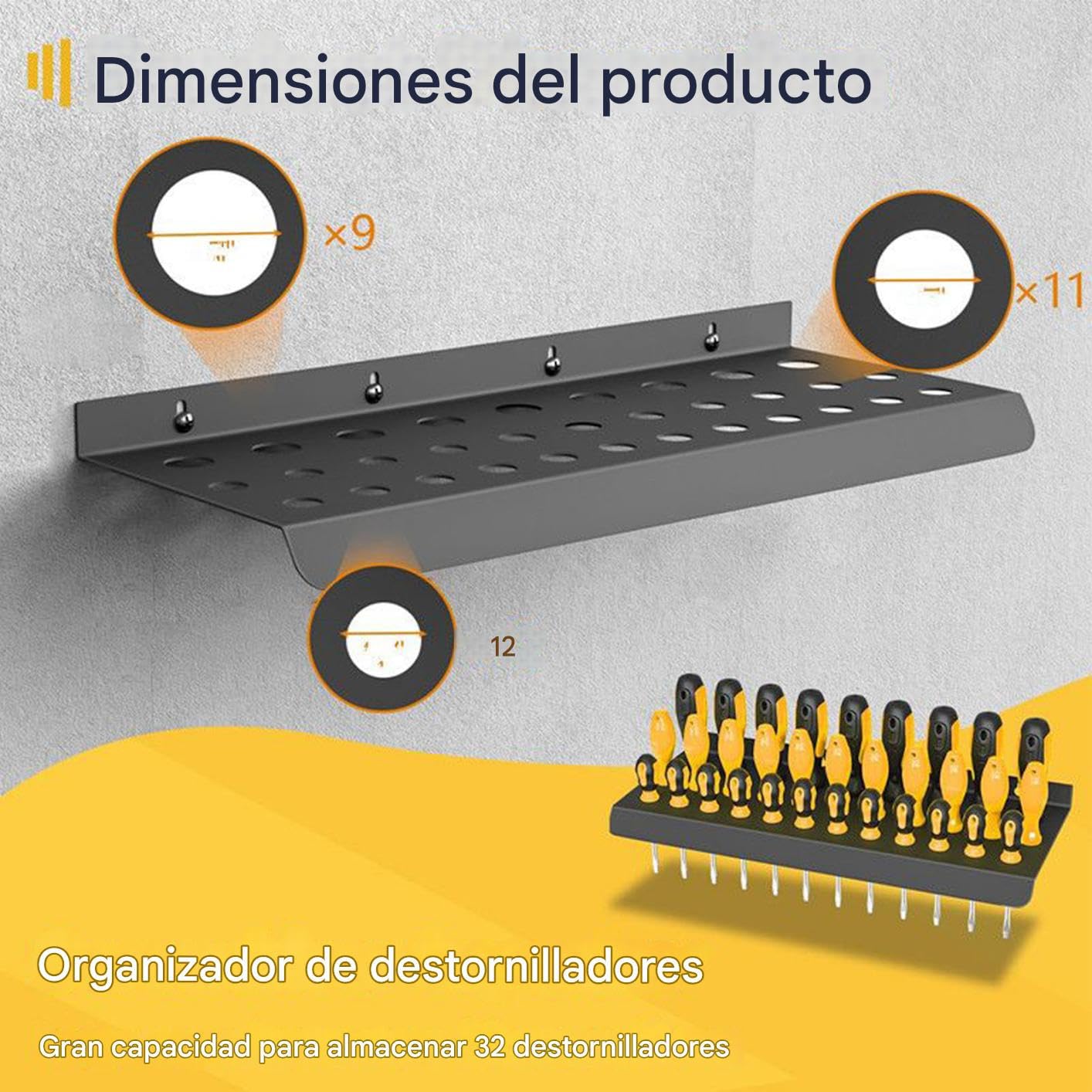 Rastrelliera Porta Cacciaviti Multifunzionale Organizer Porta Attrezzi | Rastrelliera da Parete in Ferro Robusto per Cacciaviti Multifunzionale, Portautensili per Dormitorio, Casa, Officina, Soggi