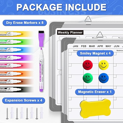 Miniatura 4 de EAONE Paquete de 2 pizarras blancas de calendario para pared, calendario de borrado en seco de 16 x 12 pulgadas, calendario mensual colgante de