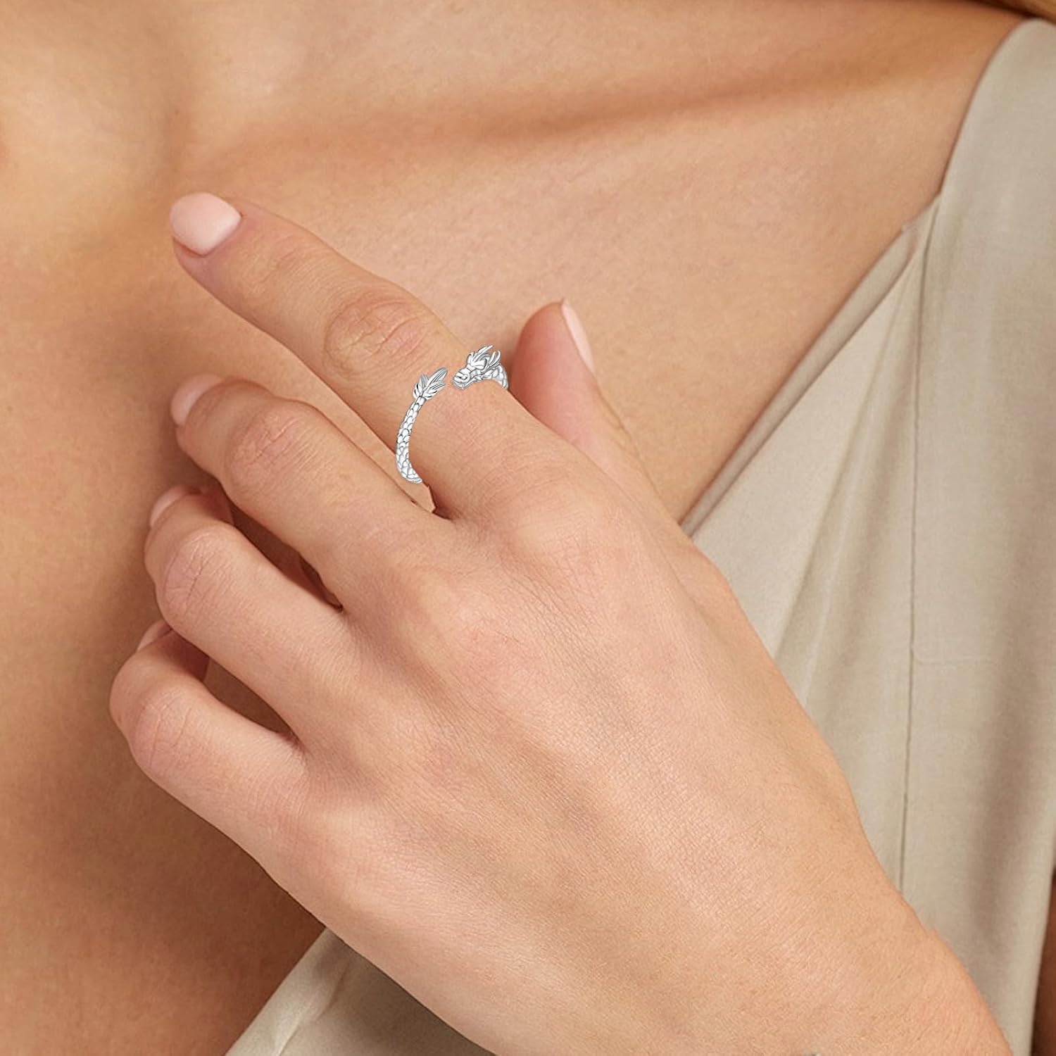 Dragon Ring for Women - 925 Sterling Silver Hypoallergenic Open Adjustable Statement Ring Chinese Dragon Jewelry Animal Gift Men - Image 5