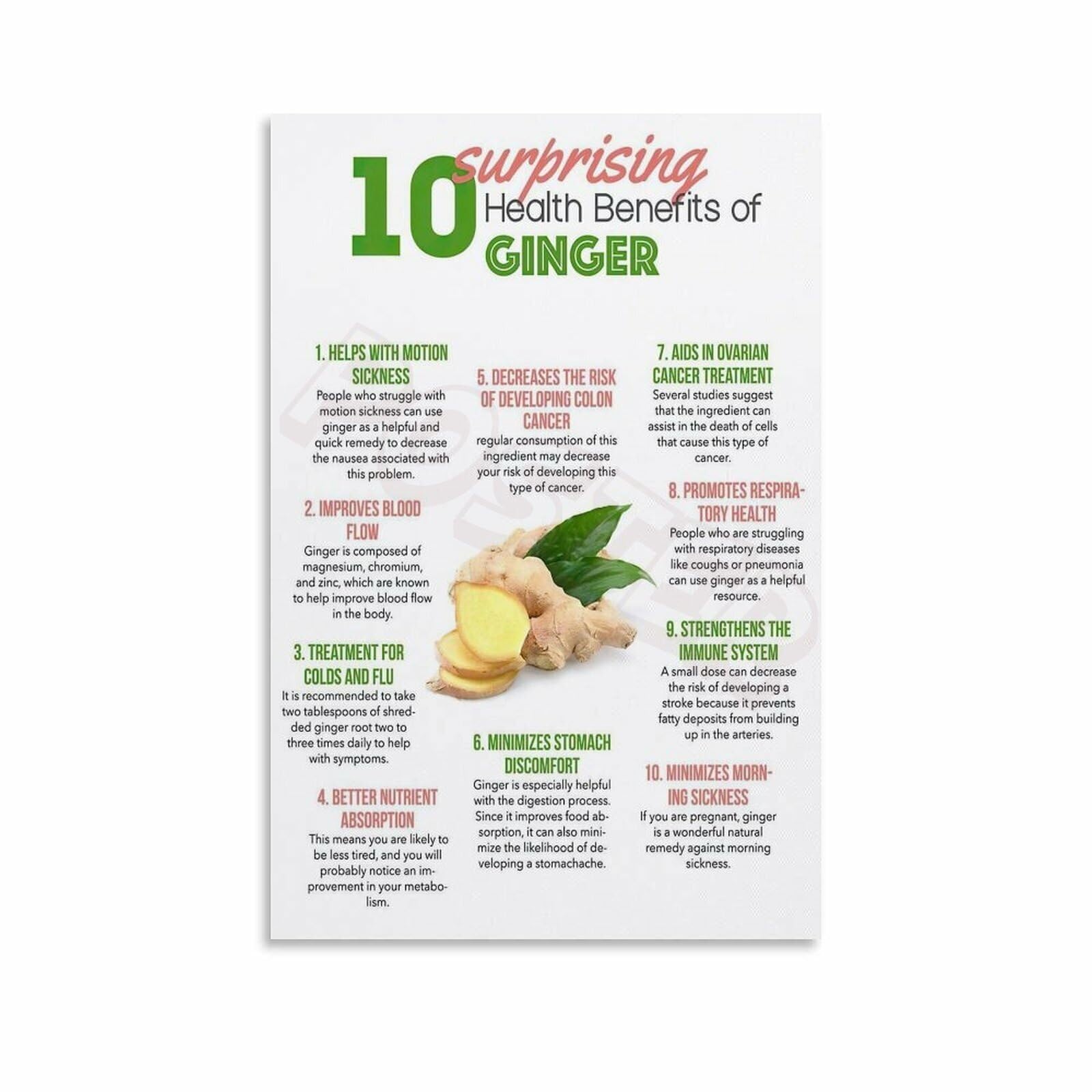 HGETJOHXEM Kitchen Herbal Apothecary Art: Ginger & Turmeric Benefits Poster, Remedies Canvas Print(Unframed,08x12inch(20x30cm))