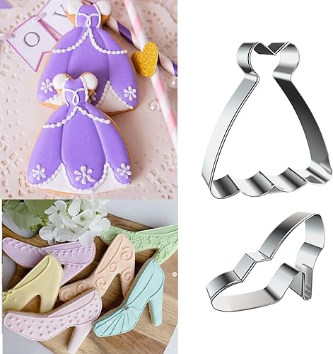 Miniatura 5 de Cortadores de galletas de boda, 2 piezas de vestido de noviavestido de baile, con forma de corazón, cortador de galletas para