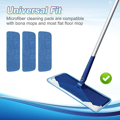Miniatura 2 de Paquete de 3 almohadillas de microfibra de repuesto para limpieza de suelos húmedoseco, almohadillas reutilizables para mopa de piso de