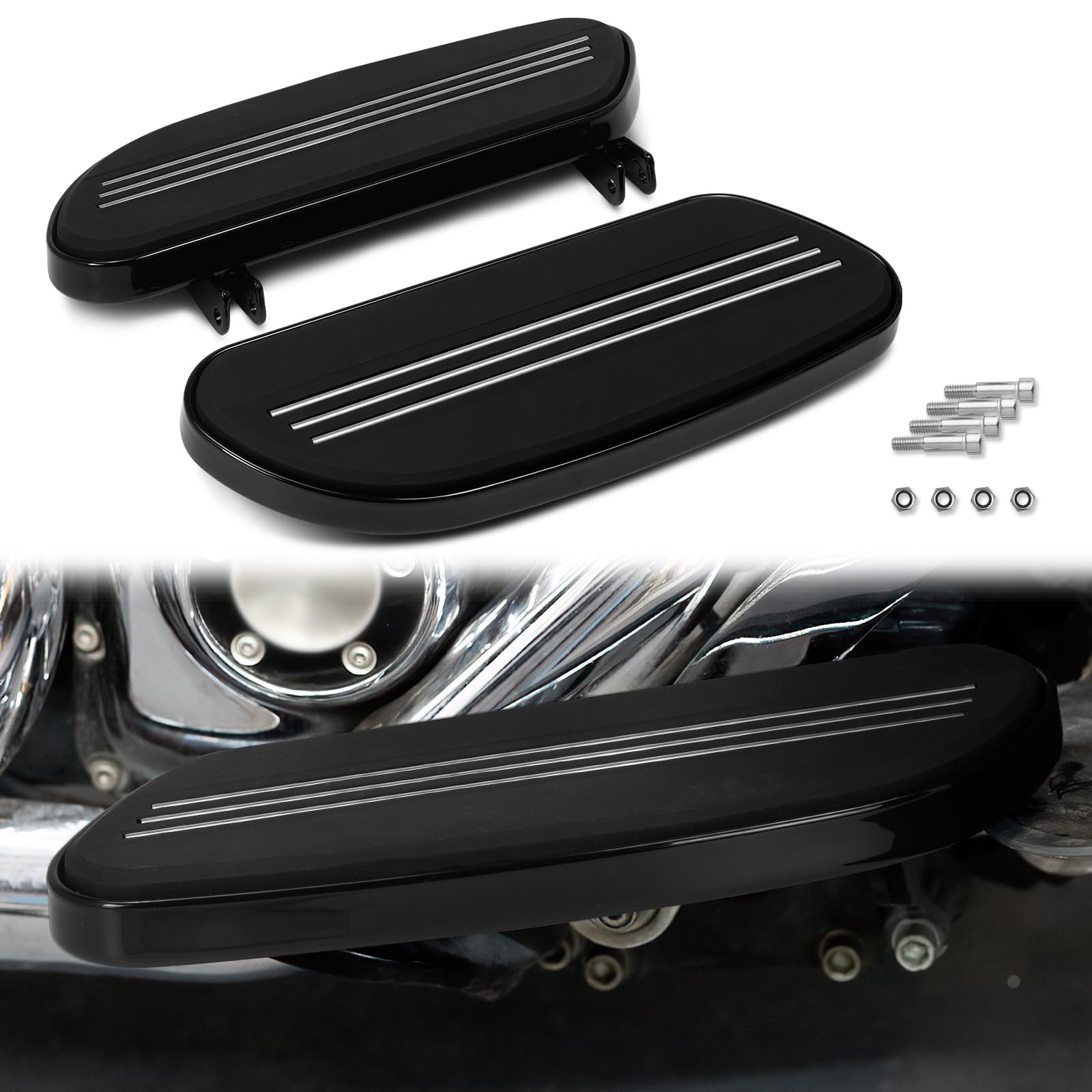 Motorcycle Streamliner Driver Rider Footboard Floorboard Fit for Harley Touring Electra Glide Road Glide Street Glide Road King 1986-2024 Softail 1986-2017 (Black)