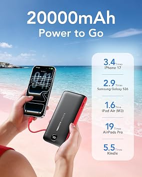 VEEKTOMX 10000mAh Portable Charger with Built-in Cables & Wall Plug