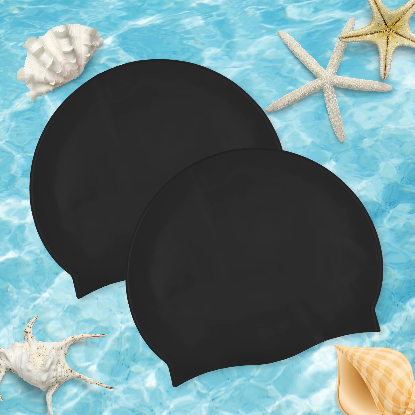 Newaner Bonnet de Bain en Silicone pour Cheveux Longs, Protection Auditive, Revêtement Ripstop, Noir