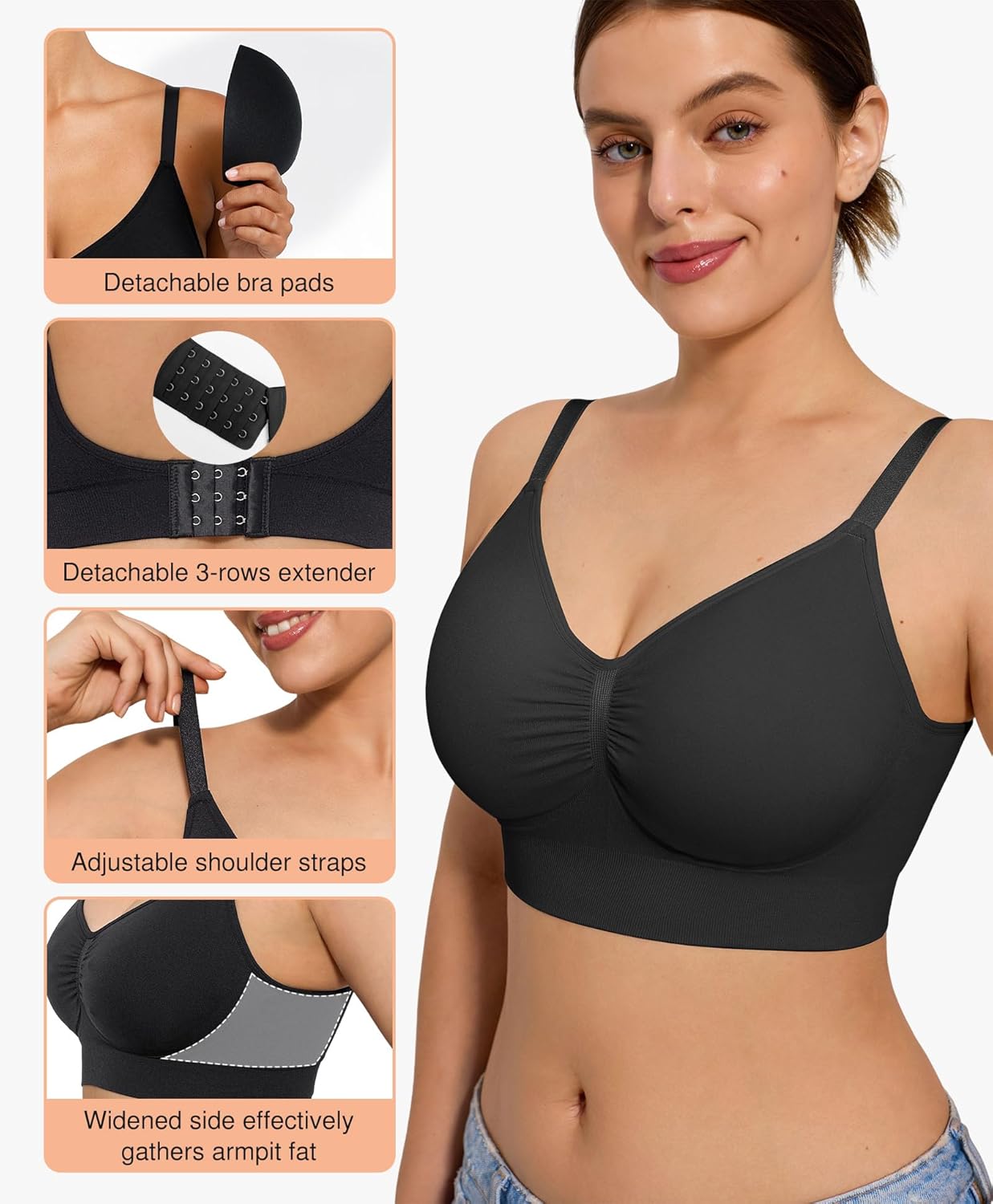 Popilush Wireless Supportive Bras for Women- Full Coverage Long-Lined Bra for Large Breast - Comfortable Sleep Bras - Image 3