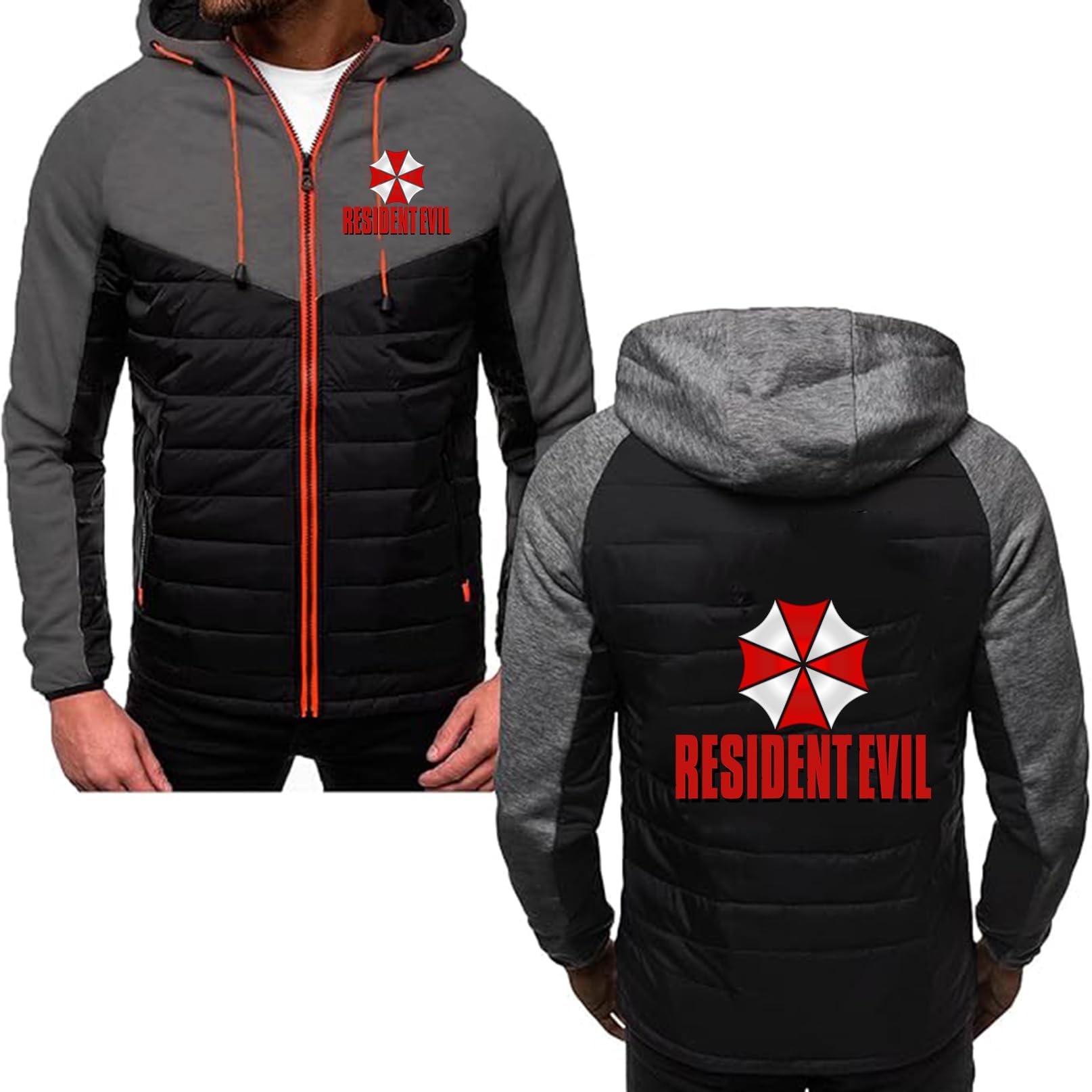 Mens Down Patchwork Hoodies for Resident Evil Autumn Winter Warm Sweatshirts Pullover Tops Full Zip Plain Long Sleeve Jackets Coat Casual Outdoors Sportswear with Pockets,C-M
