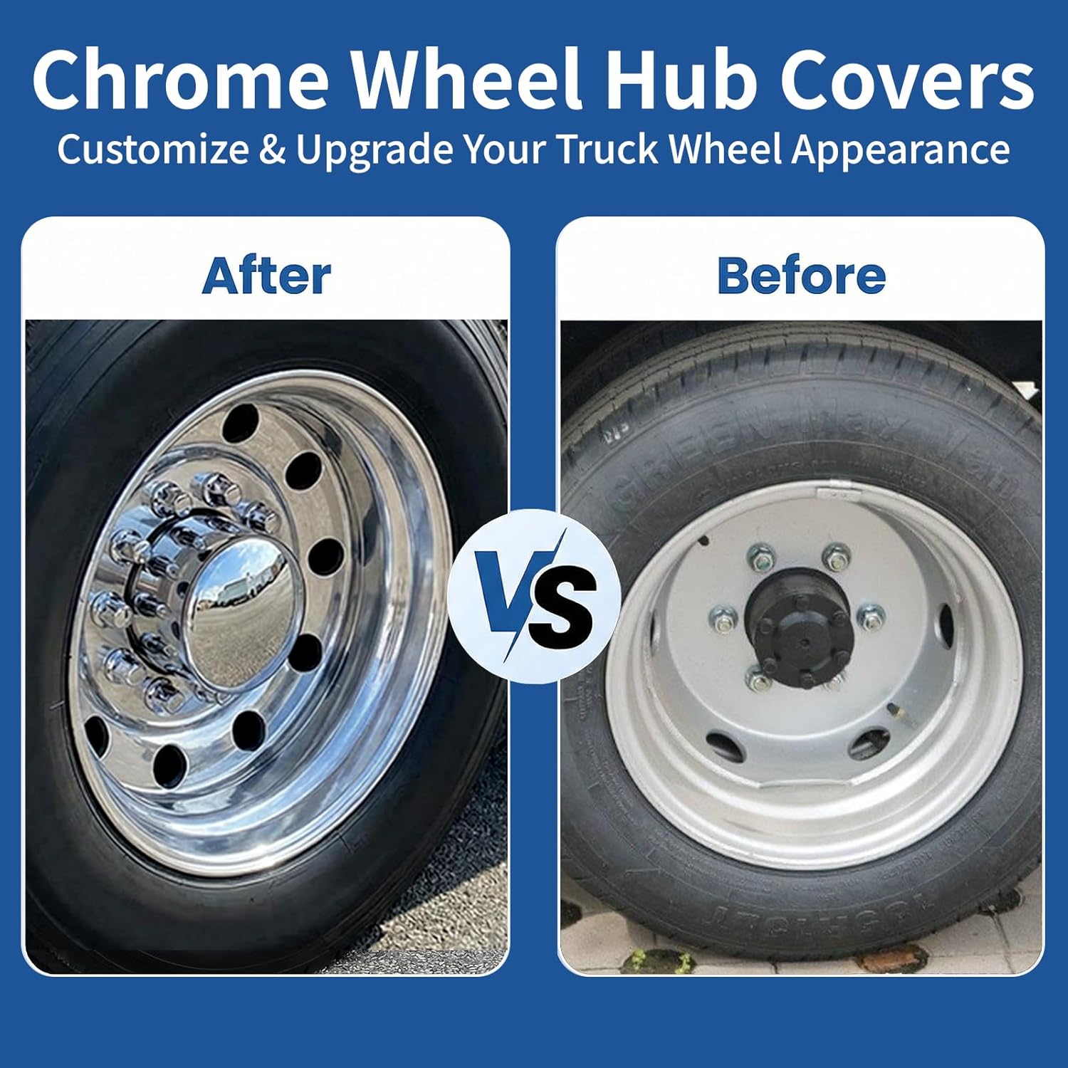 High Soar Chrome Rear Hub Covers Set ABS with 33mm Thread-on Frustum Lug Nut Covers for Semi Trucks Accessories, 4 Rear