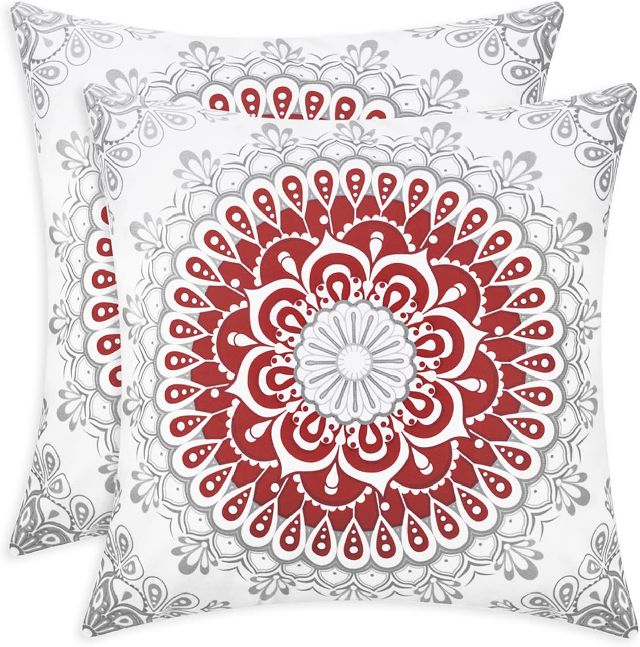 CaliTime Throw Pillow Covers Pack of 2 Cozy Fleece Mandala Dahlia Floral Medallion Compass Style Cushion Cases for Couch Bed Sofa Farmhouse Decoration 22 X 22 Inches Yellow Grey