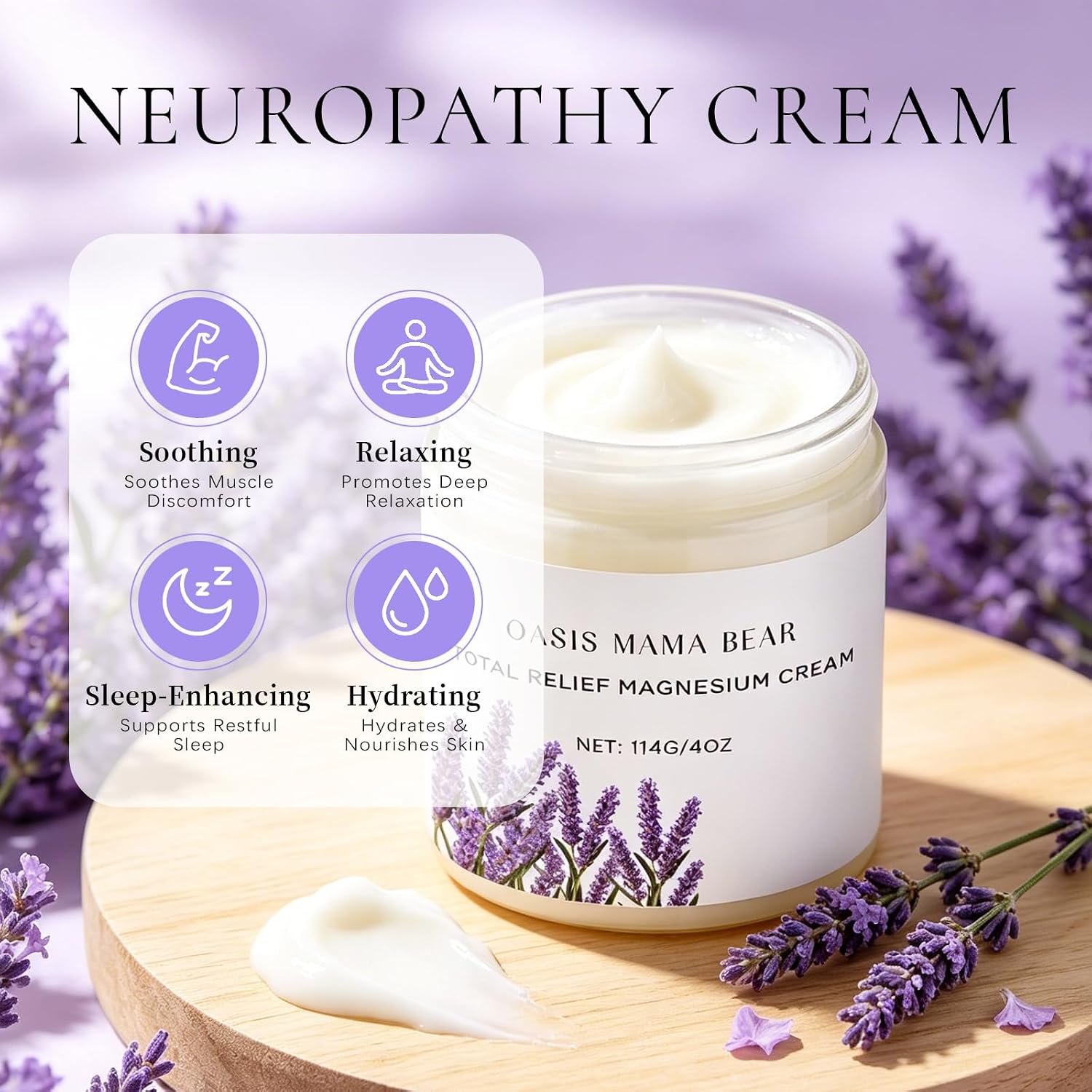 Neuropathy Magnesium Cream, Nerve Relief Lotion, Magnesium Cream for Neuropathy Feet, Hands, Legs, Toes Soothing Skin, with Natural Magnesium Ingredients Oasis for Sleep