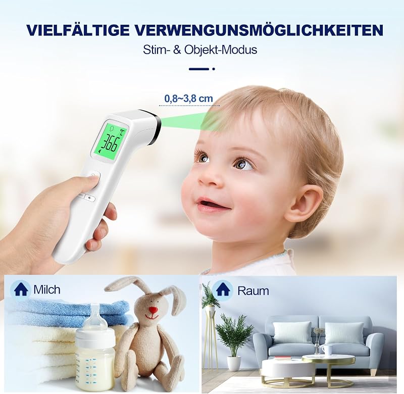 Viproud Érintésmentes Lázmérő - Digitális Infravörös Homloklázmérő Babáknak és Felnőtteknek, 1mp Mérési Idő, Láz Riasztás, 35 Memória, LCD K