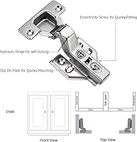 Vista 5 de Paquete de 10 5 pares de bisagras de gabinete de cocina sin marco, cierre suave, bisagra europea de 1.378 in para puerta de gabinete, resistente