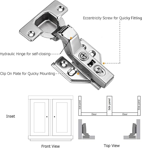 Miniatura 5 de Luokim Bisagras ocultas para puerta de gabinete sin marco, cierre suave, inserción europea, niquelado, ajustes 3D