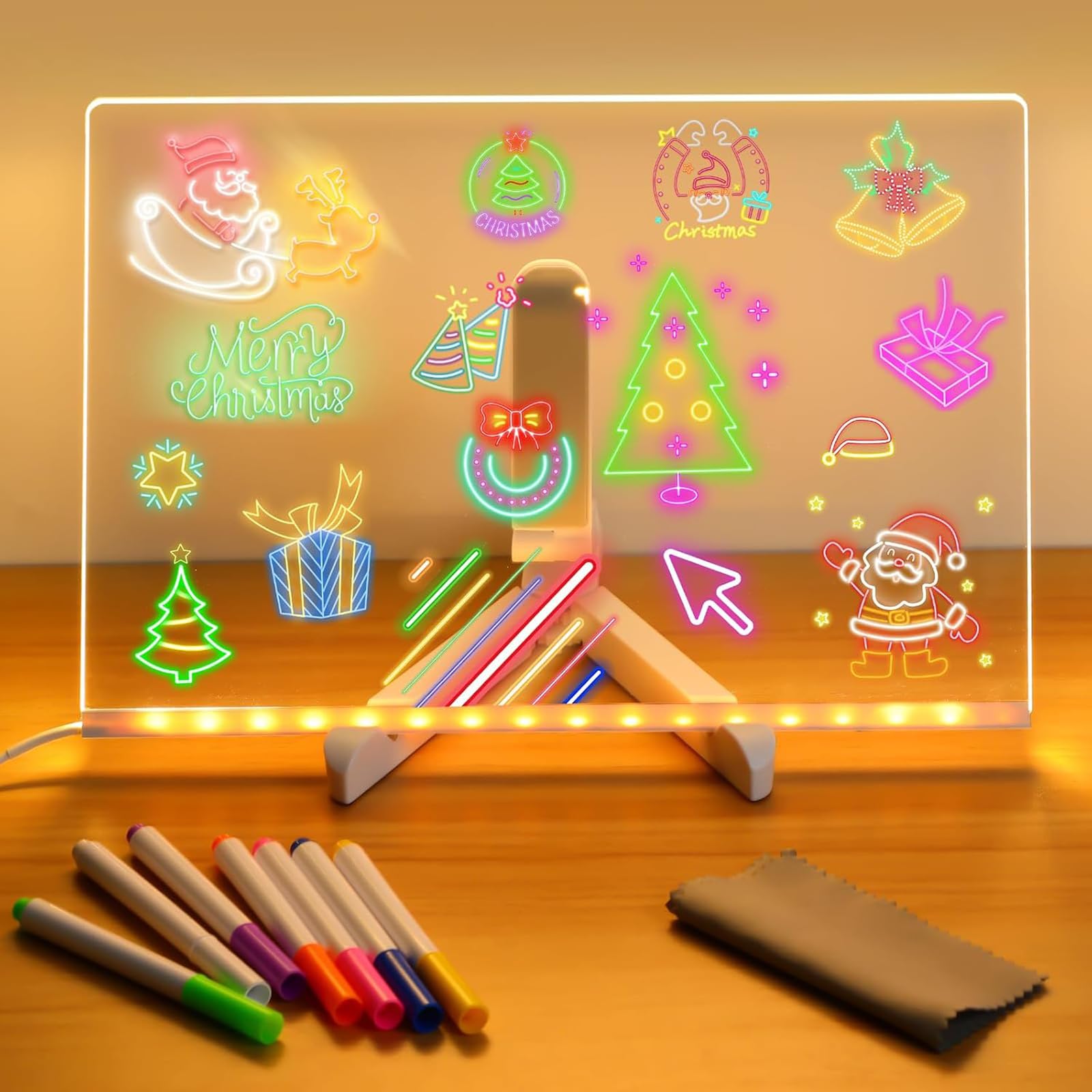 Led Note Board with Colors, Led Light Up Acrylic Message Board 7 Colors Pen/Stand, Led Drawing Writing Board for Kids, Arts Doodle Note Board for Office School Home (30x20CM)