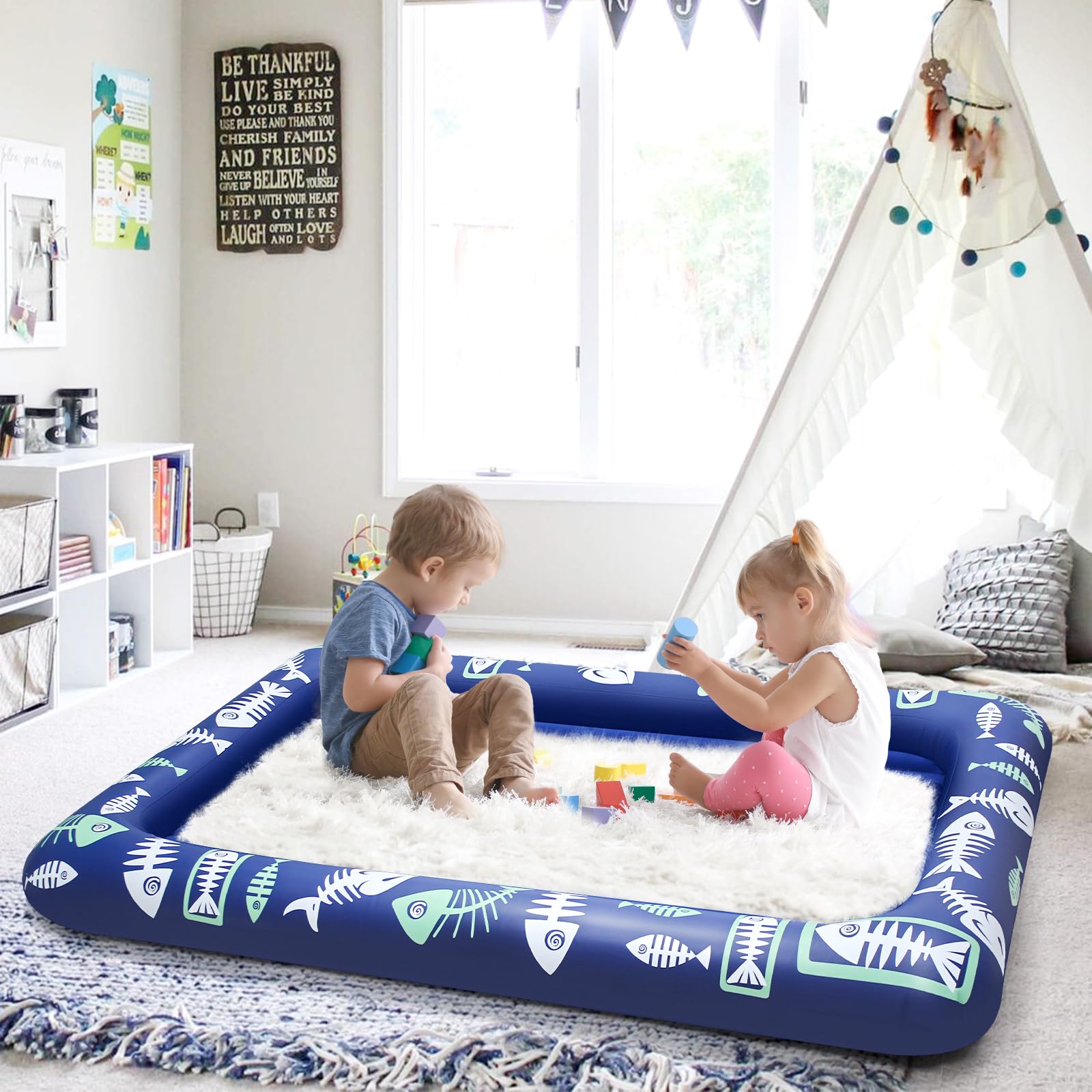 EQURROY Toddler Inflatable Travel Bed: Portable Toddler Inflatable Travel Bed - Built-in Smooth Plush Kids Inflatable Matress is Perfect for Traveling, Camping and Home?Blue?