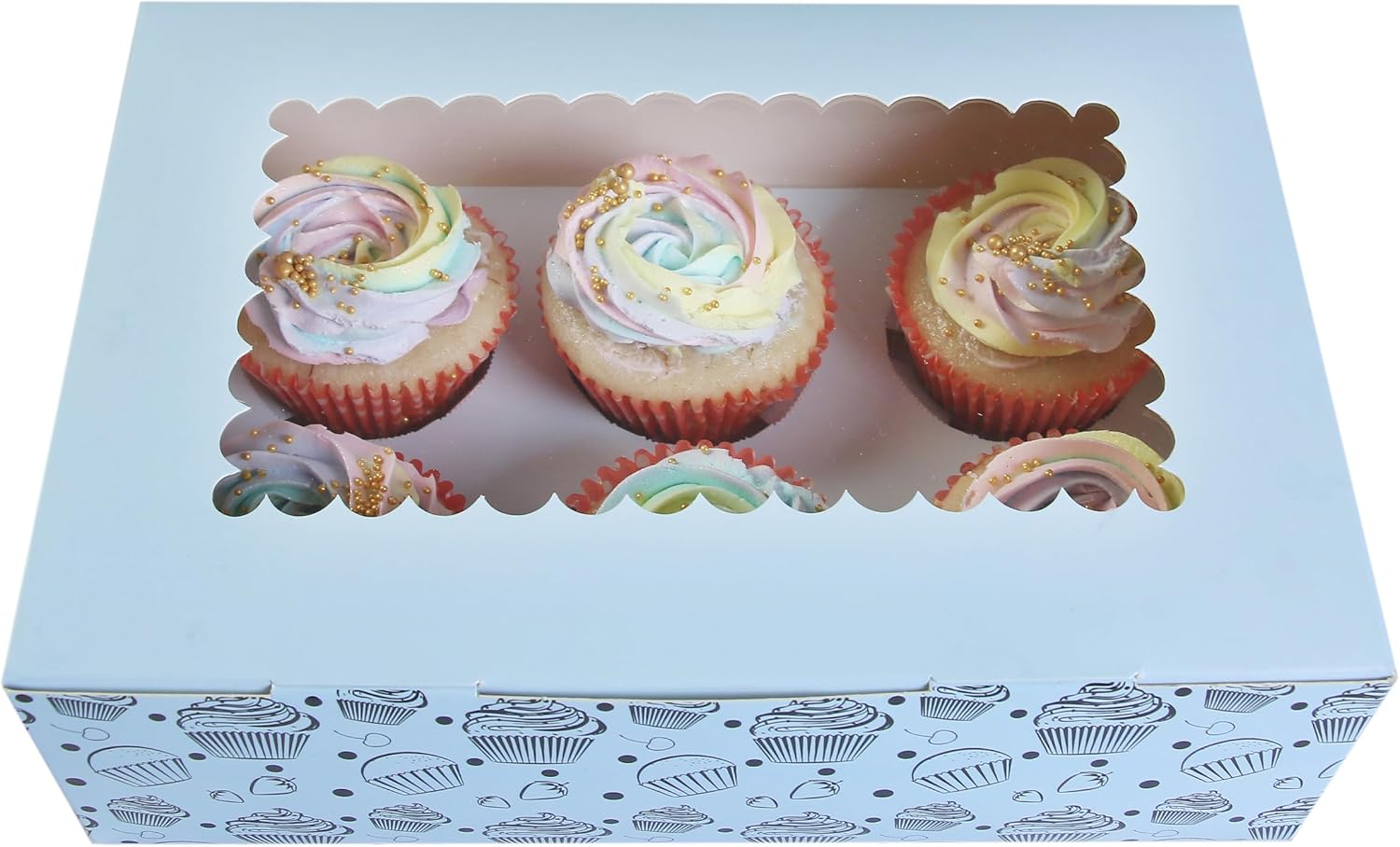 Cupcake and Muffin Boxes (Pack of 20), Fits 6 Treats comes with Insert trays, Tags and Twine (Blue)