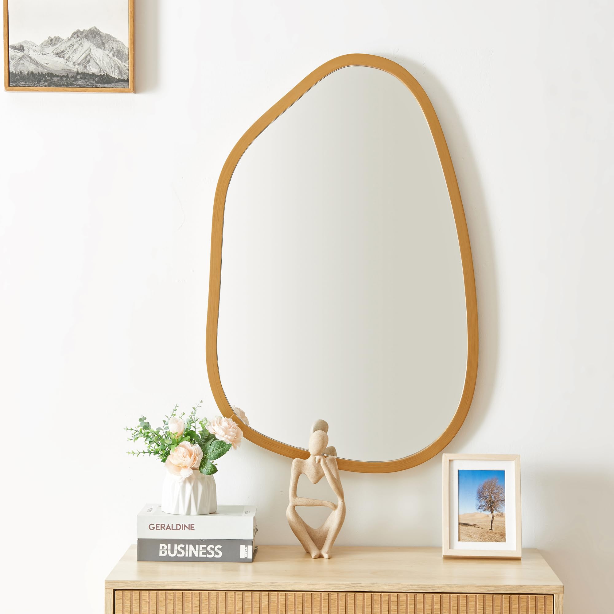 [en.casa] Espejo de Pared Asimétrico para Baño Salón Elegante Diseño Moderno con Marco MDF 80 x 58 cm - Dorado