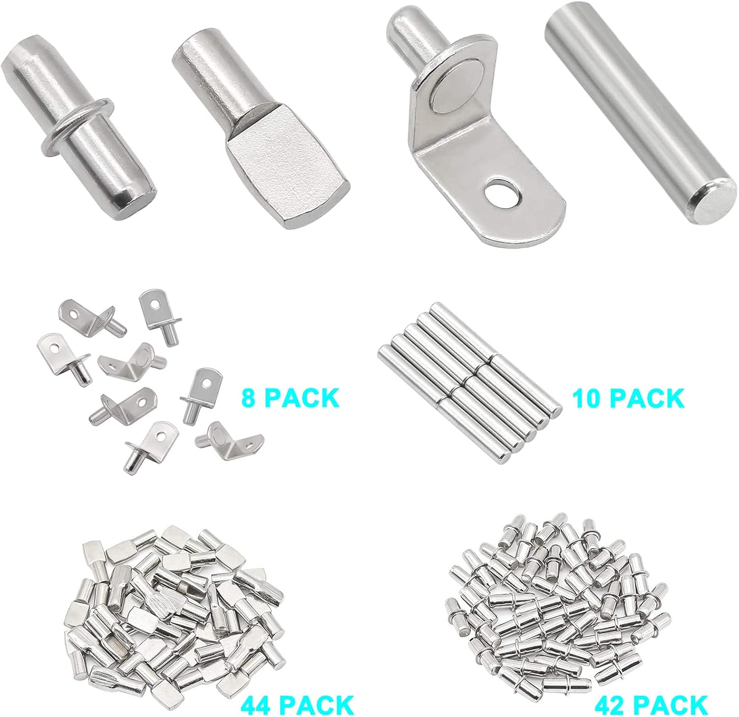 104Pcs Shelf Pins Kit,4 Styles Nickel Plated Shelf Support Pegs,Bookshelf Pegs for Shelves,Cabinet Shelf Bracket Pegs Shelf Pins Holders for Kitchen Furniture & Closet (5mm & 1/4inch) : Tools & Home Improvement