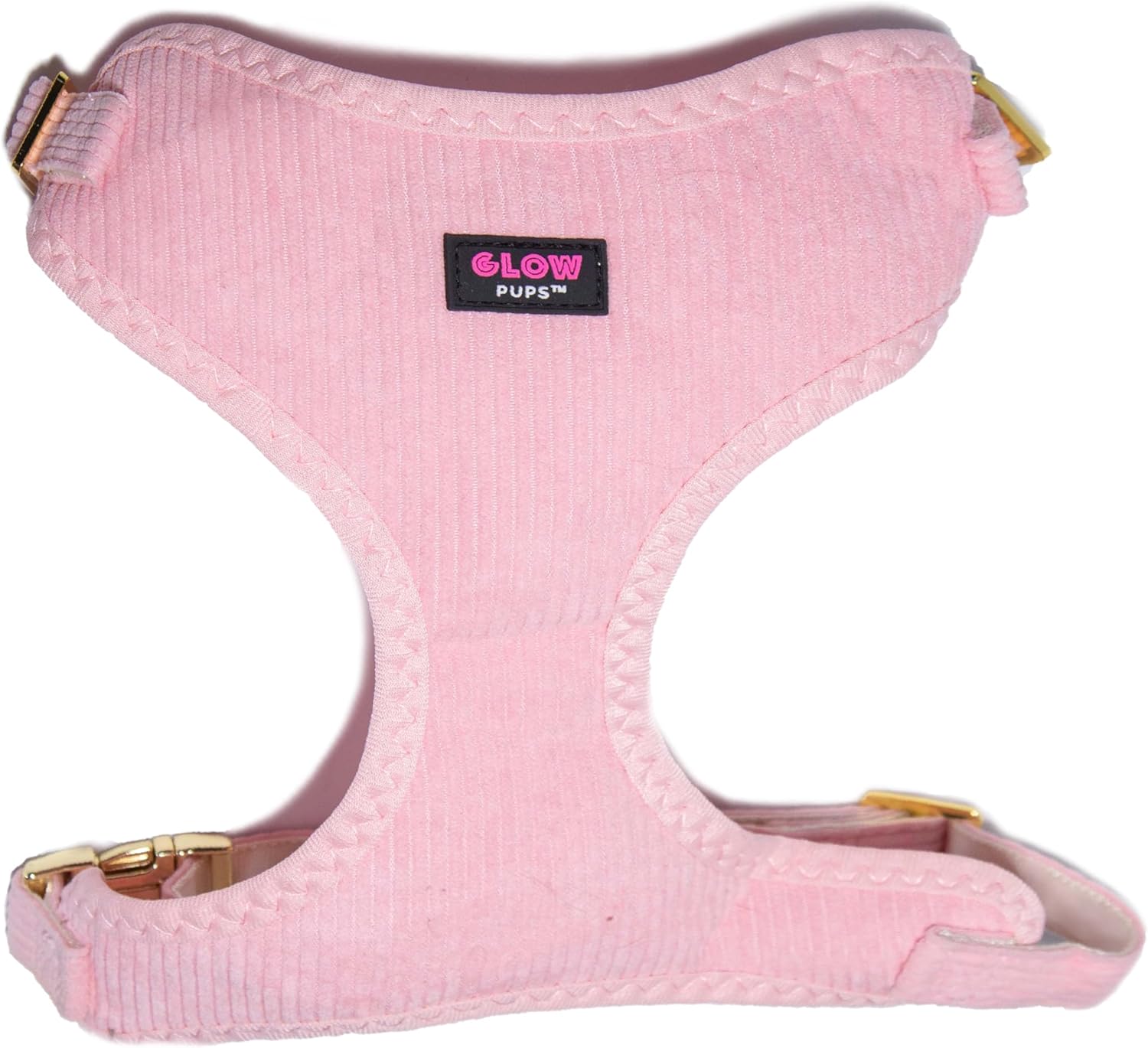 Glow Pups Dog Harness for Small Dog Harness, Soft Corduroy Adjustable Vest-Style with Gold Hardware, Breathable Mesh Lining, Light Pink, Comfortable and Secure Fit (Medium)
