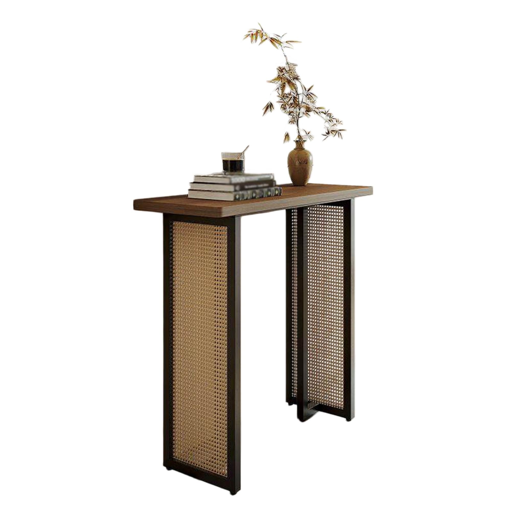 JNTFNE Narrow Console Table - Rattan Accent for Entryway, Hallway, Living Room, Bedroom, Foyer, or Behind Couch
